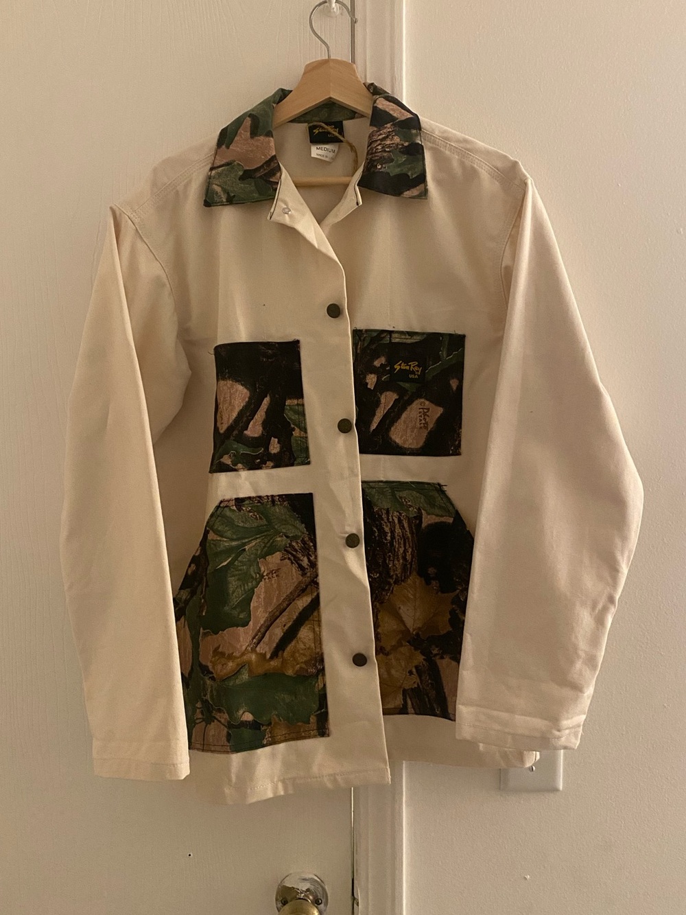 Stan Ray Ivory Painters Utility Jacket with Green Camo Trim
